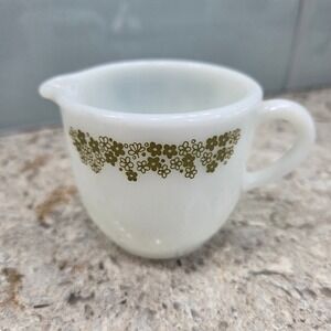 Vintage Pyrex Crazy Daisy Spring Blossom Green Milk Glass Creamer Pitcher
